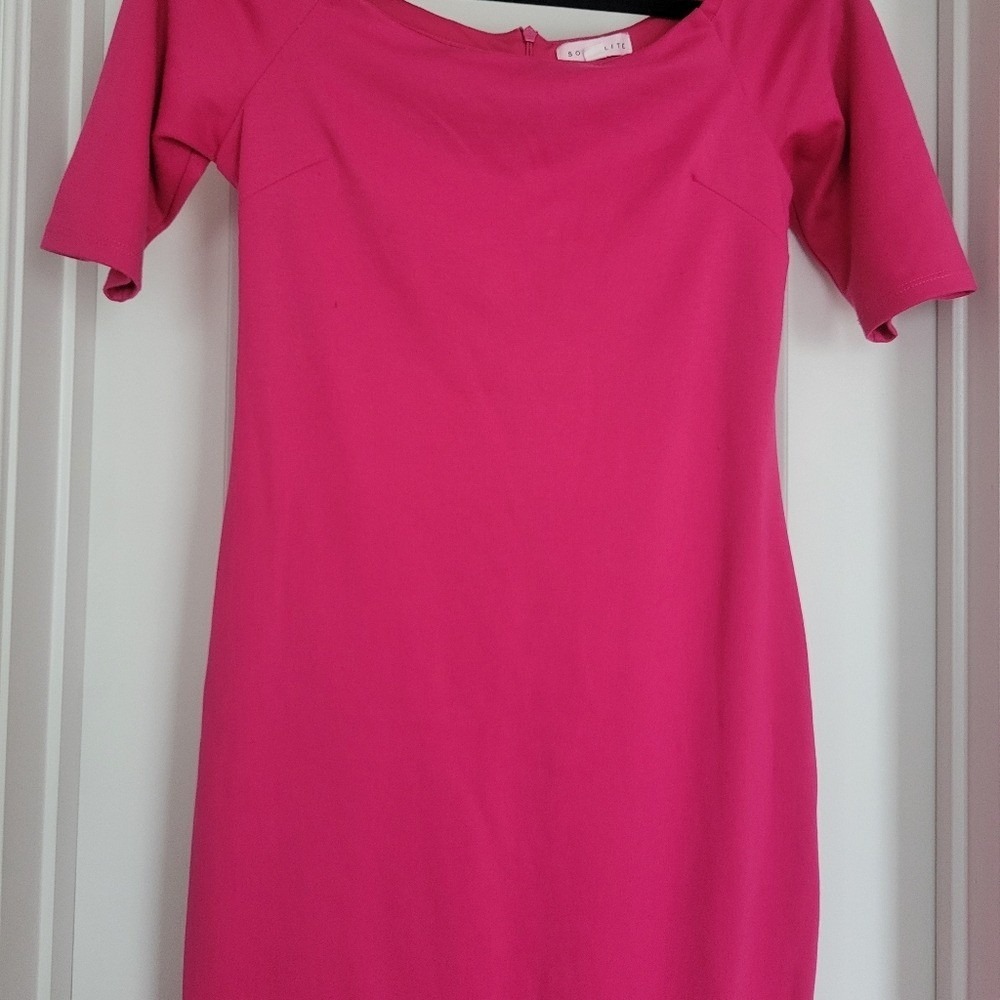 Socialite Bodycon Dress Hot Pink Stretch Square Neck Chic Size M - Picture 5 of 9